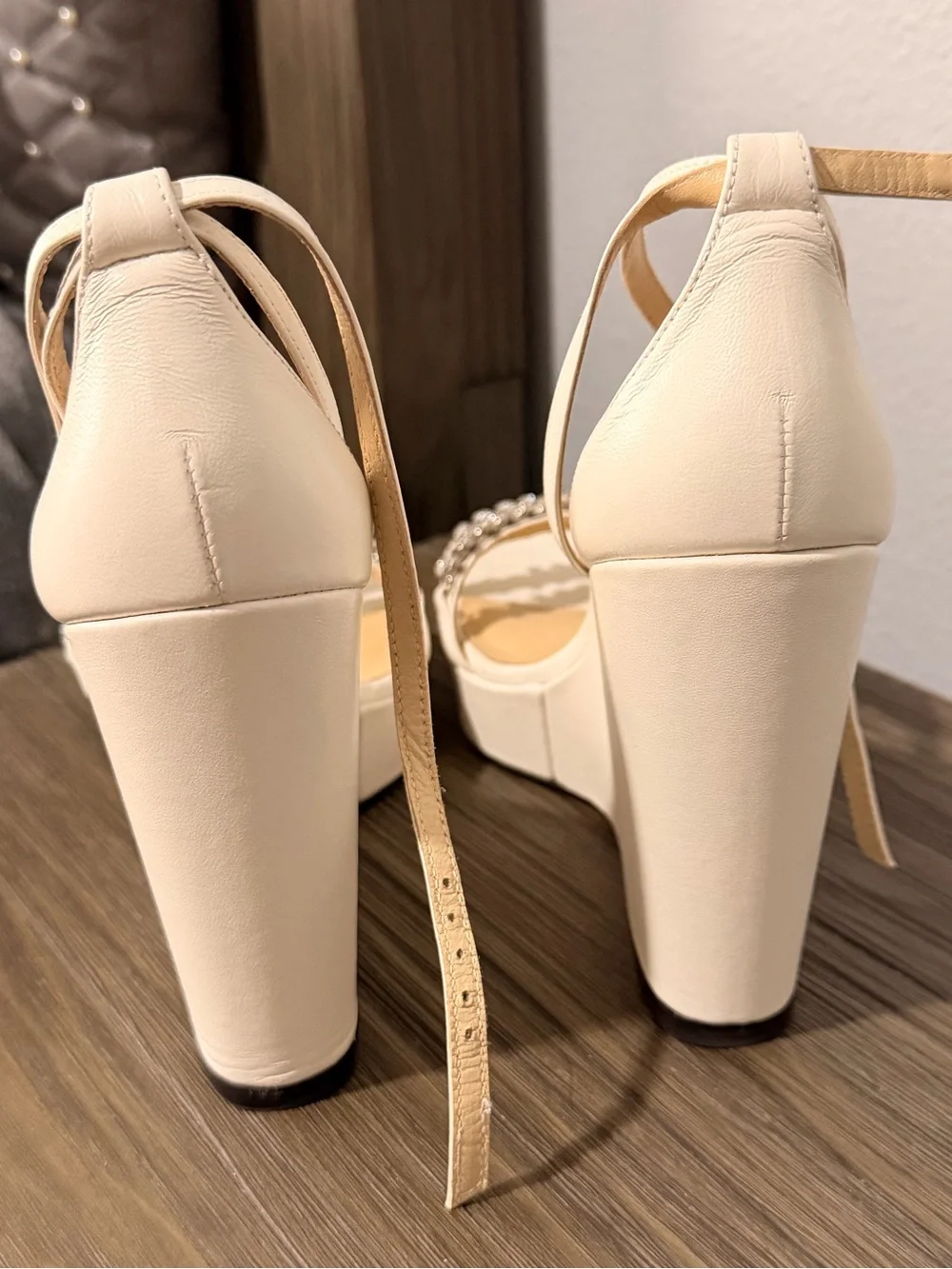 Jimmy Choo Bing Wedges in Latte/Crystal, Size 39 EU, Size 9 US, worn once
